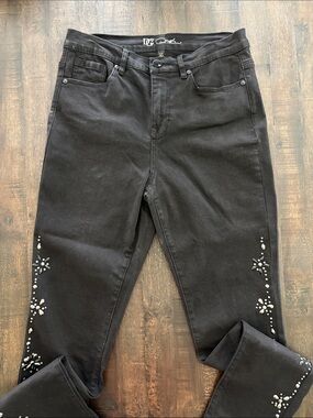 DG2 by Diane Gilman Black Skinny Jeans with Crystal Stud Accents